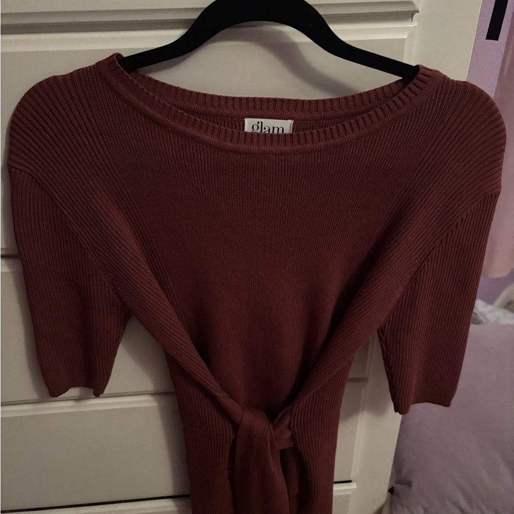 Glam Women's Warm Brown Tie-Front Sweater